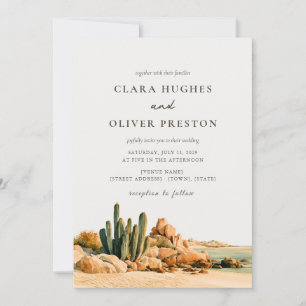 Convite Casamento no Deserto Boho Dourado de Cactus Los Ca
