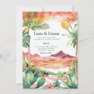 Convite Casamento no Deserto de Cacto Mexicano em Aquarela