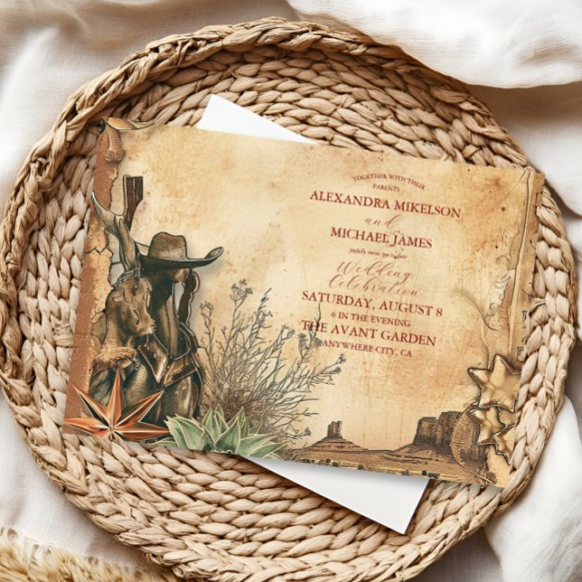 Convite Casamento no Deserto de Cactus Boho Ocidental (Criador carregado)