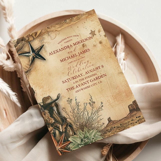 Convite Casamento no Deserto de Cactus Boho Ocidental (Criador carregado)