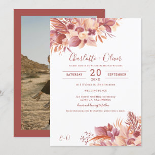 Convite Casamento no deserto floral boho terracota pampas 