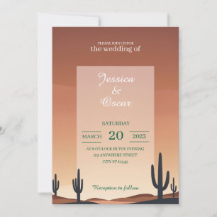 Convite Casamento no Deserto Moderno – Pôr do Sol Terracot