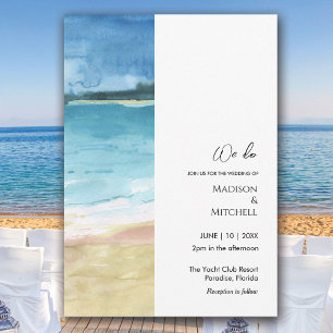 Convite Casamento no Destino de Praia Oceânica com Aquarel