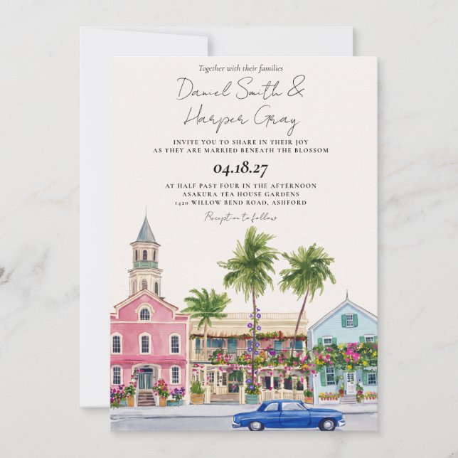Convite Casamento no Destino Florida keys Key West (Frente)
