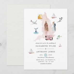 Convite Casamento no Destino Inglaterra Londres Watercolor
