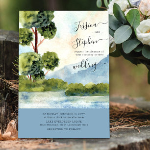 Convite Casamento no Destino Lago Evergreen Dusty Blue