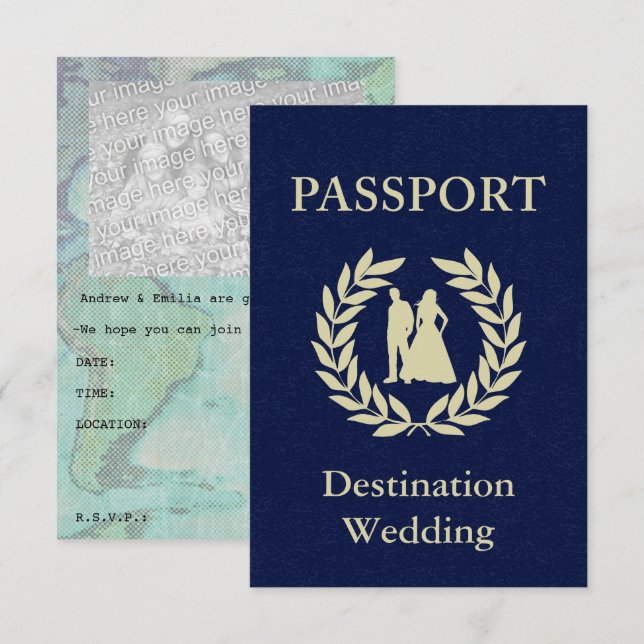 Convite casamento no destino passaporte (Frente/Verso)
