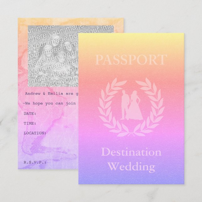 Convite casamento no destino passaporte (Frente/Verso)