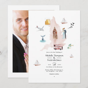 Convite Casamento no Destino Watercolor Inglaterra Reino U