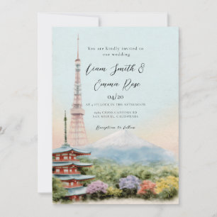 Convite Casamento no Destino Watercolor Kyoto Japão