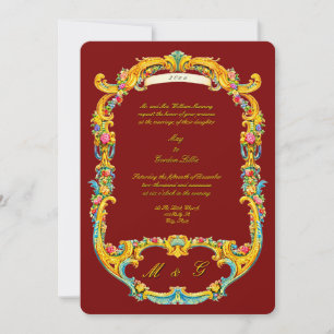 Convite Casamento no estilo rococó floral da era vitoriana