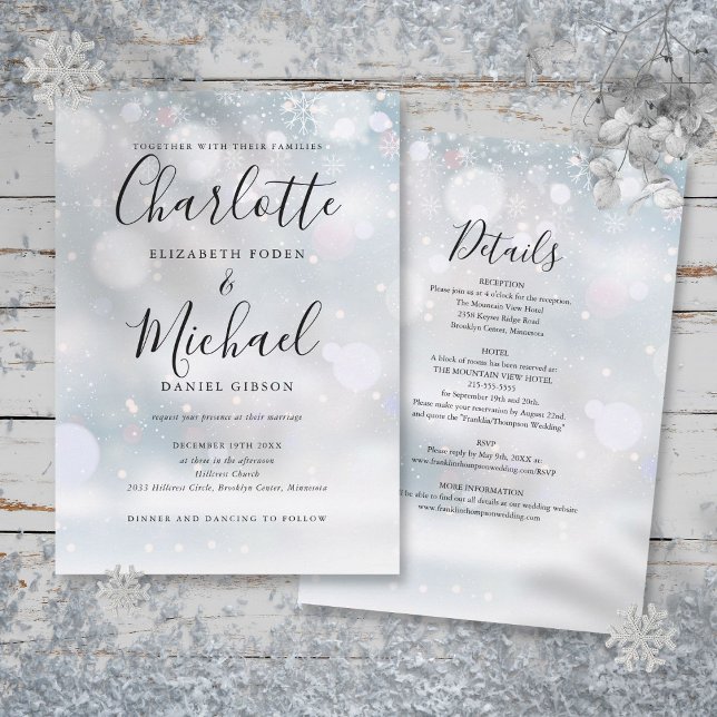 Convite Casamento no inverno All In One Snowflakes (All In One Snowflakes Winter Wedding Invitation)