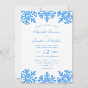 Convite Casamento no inverno Azul Floco de Neve