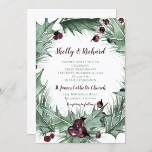 Convite Casamento no inverno Berries, Holly e Ferns