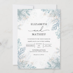 Convite Casamento no inverno Botânico de Frost Azul Elegan
