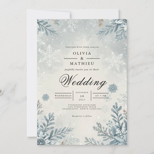 Convite Casamento no inverno Botânico de Frost Eetal (Frente)