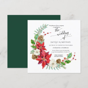 Convite Casamento no inverno Crescente Floral Wreath Qua