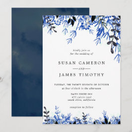 Convite Casamento no inverno de Aquarela Azul Marinho Bran