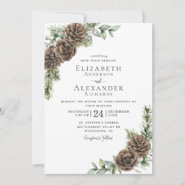 Convite Casamento no inverno de Aquarela Pine Cone Greener