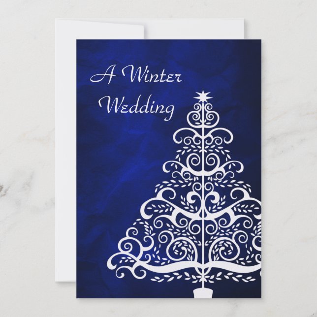 Convite Casamento no inverno de Árvore de Natal Blue Silve (Frente)