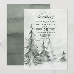Convite Casamento no inverno de Árvores de Cores Aquátic