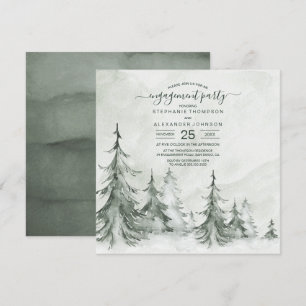 Convite Casamento no inverno de Árvores de Cores Aquátic