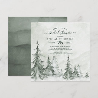 Convite Casamento no inverno de Árvores de Cores Aquáticas