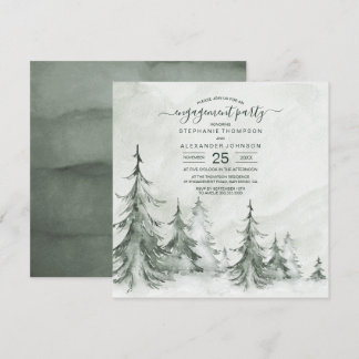 Convite Casamento no inverno de Árvores de Cores Aquáticas