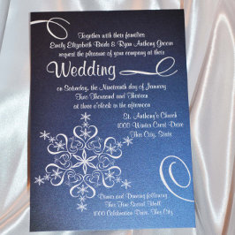 Convite Casamento no inverno de Elegância Azul Snowflake