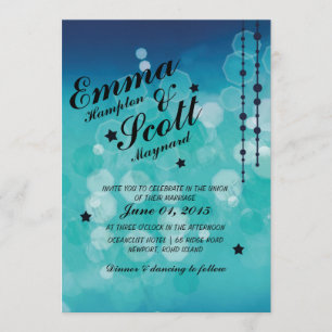 Convite Casamento no inverno de estrelas cintilantes azul 