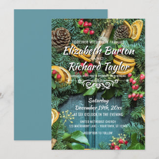 Convite Casamento no inverno de Feriado de Natal Pine Wrea