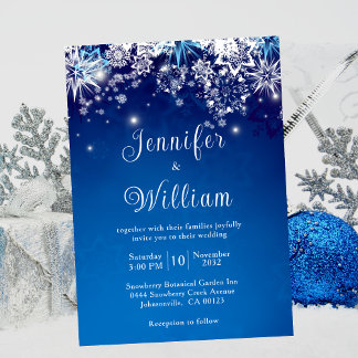 Convite Casamento no inverno de floco de Neve Azul Sparkle