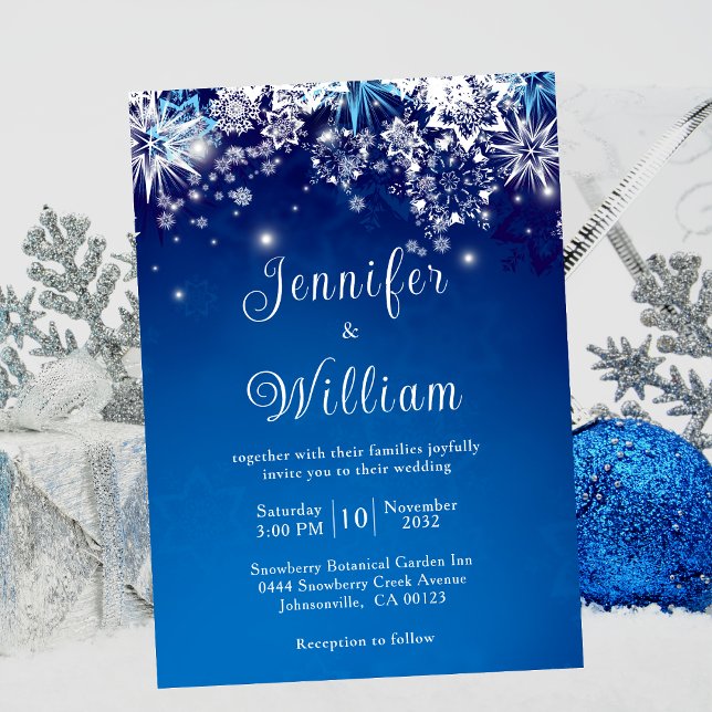 Convite Casamento no inverno de floco de Neve Azul Sparkle (Criador carregado)