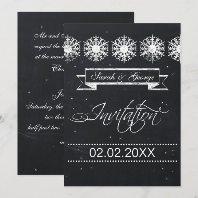 Convite casamento no inverno de flocos de neve (Frente/Verso)