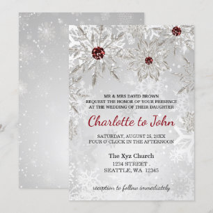 Convite casamento no inverno de flocos de neve vermelhos p