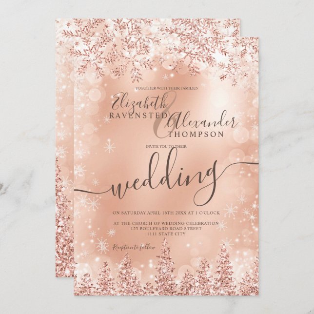 Convite casamento no inverno de Natal do pinheiro rosa dou (Frente/Verso)