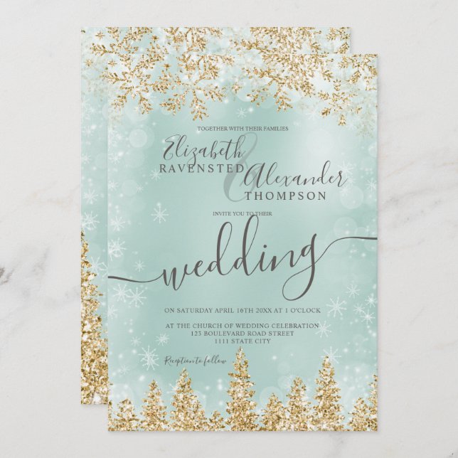 Convite casamento no inverno de Natal do pinheiro verde Do (Frente/Verso)