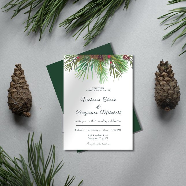 Convite Casamento no inverno de Natal Rustic Greenery Pine (Rustic Greenery Pine Cone Christmas Winter Wedding Invitation)