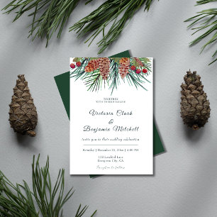 Convite Casamento no inverno de Natal Rustic Pine Greenery