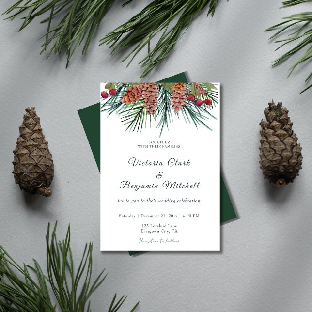 Convite Casamento no inverno de Natal Rustic Pine Greenery (Rustic Pine Greenery Christmas Winter Wedding Invitation )