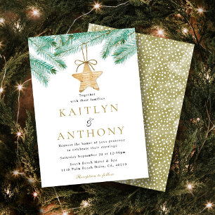 Convite Casamento no inverno de Natal Watercolor Pine Boug