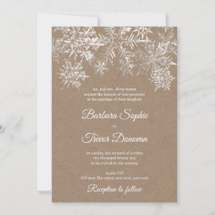 Convite Casamento no inverno de Natal White & Kraft Snowfl