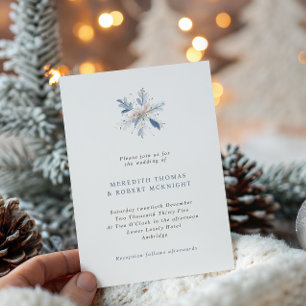 Convite Casamento no inverno de Neve Azul Minimalista