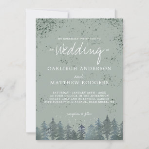 Convite Casamento no inverno de Neve da Floresta Verde Rú