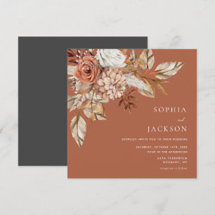 Convite Casamento no inverno de outono Floral de Aquarela