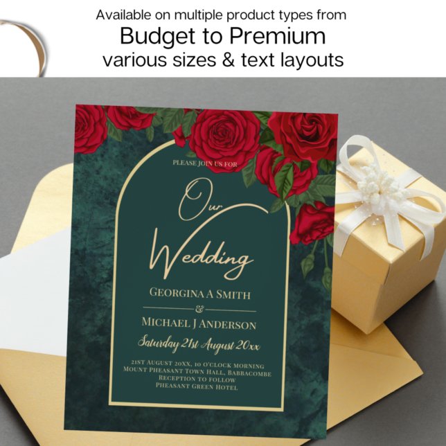 Convite Casamento no inverno de Rosas vermelhas Douradas V (Criador carregado)