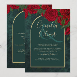 Convite Casamento no inverno de Rosas vermelhas Douradas V