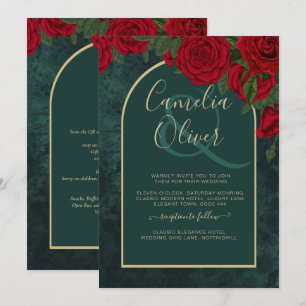 Convite Casamento no inverno de Rosas vermelhas Douradas V