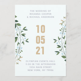 Convite Casamento no inverno de Wreath Azul e Dourado