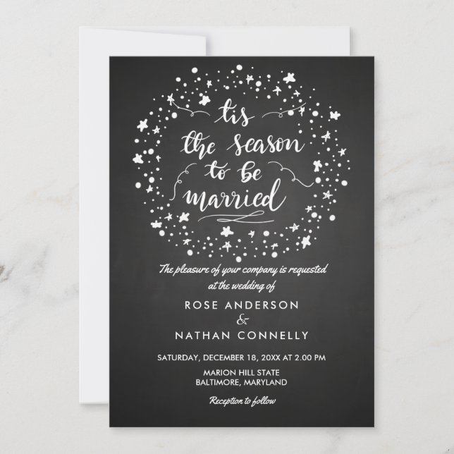 Convite Casamento no inverno do Natal | do quadro escrito (Frente)